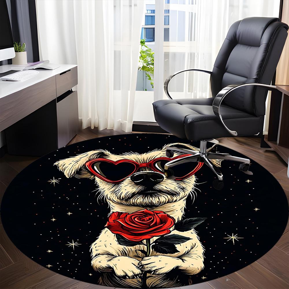 1PCLove Dog Office Round Area Rug,  Mat Suitable For Office, Under Office Chairs Bedroom Living Room Home Decor, Room Deco