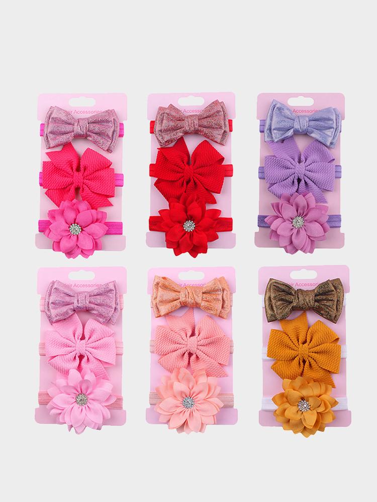 3Pcs/lot Baby Girl Headband With Bow Flower Princess Newborn Little Girl Elastic Hairband For Kids Toddler Hair Accessories Set