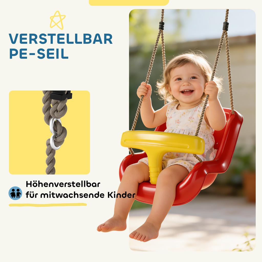 Baby Swing Adjustable Growing With Child Baby Seat with Backrest, Safety Rail, for Children 9-36 Months, Red