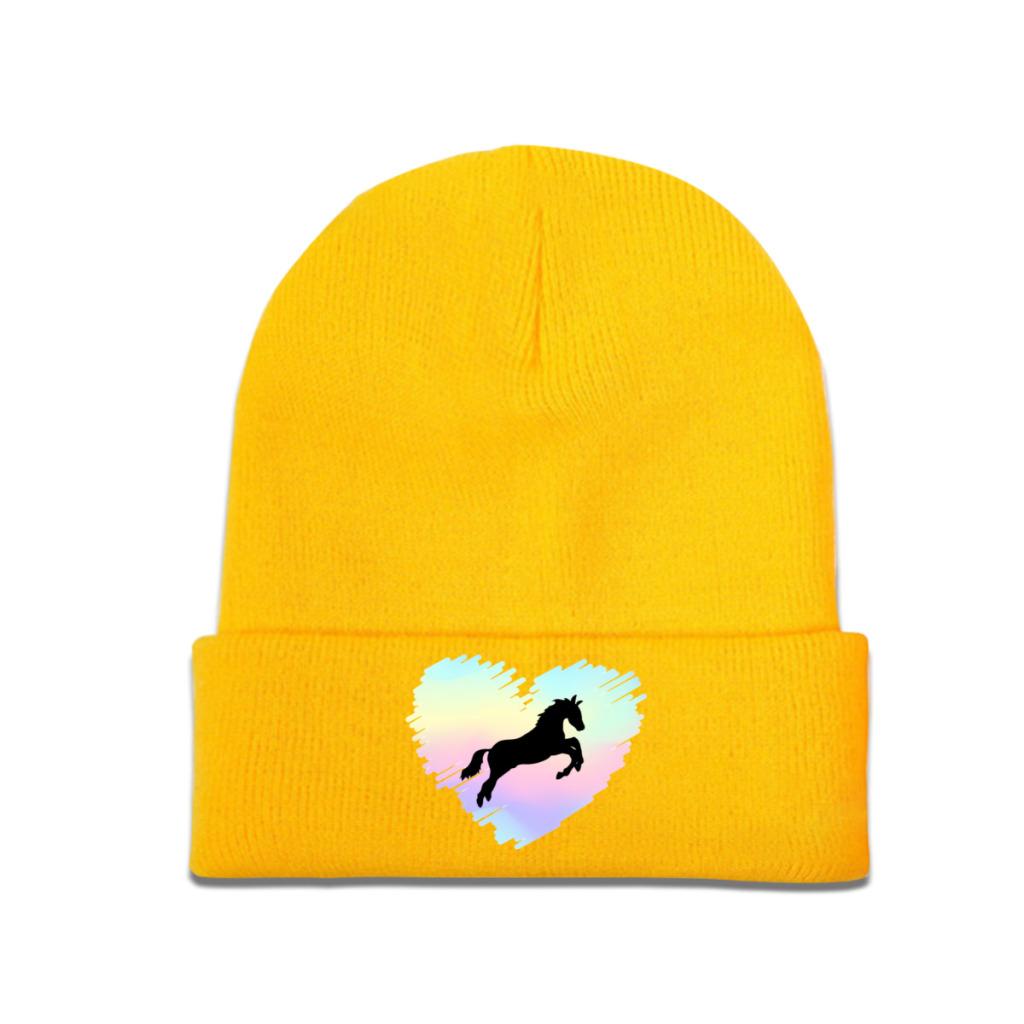 

Вязаная шапка с изображением лошади с радужным сердцем для женщин, шапочки унисекс Skullies, осенне-зимние шапки, шапки в стиле хип-хоп One Size
