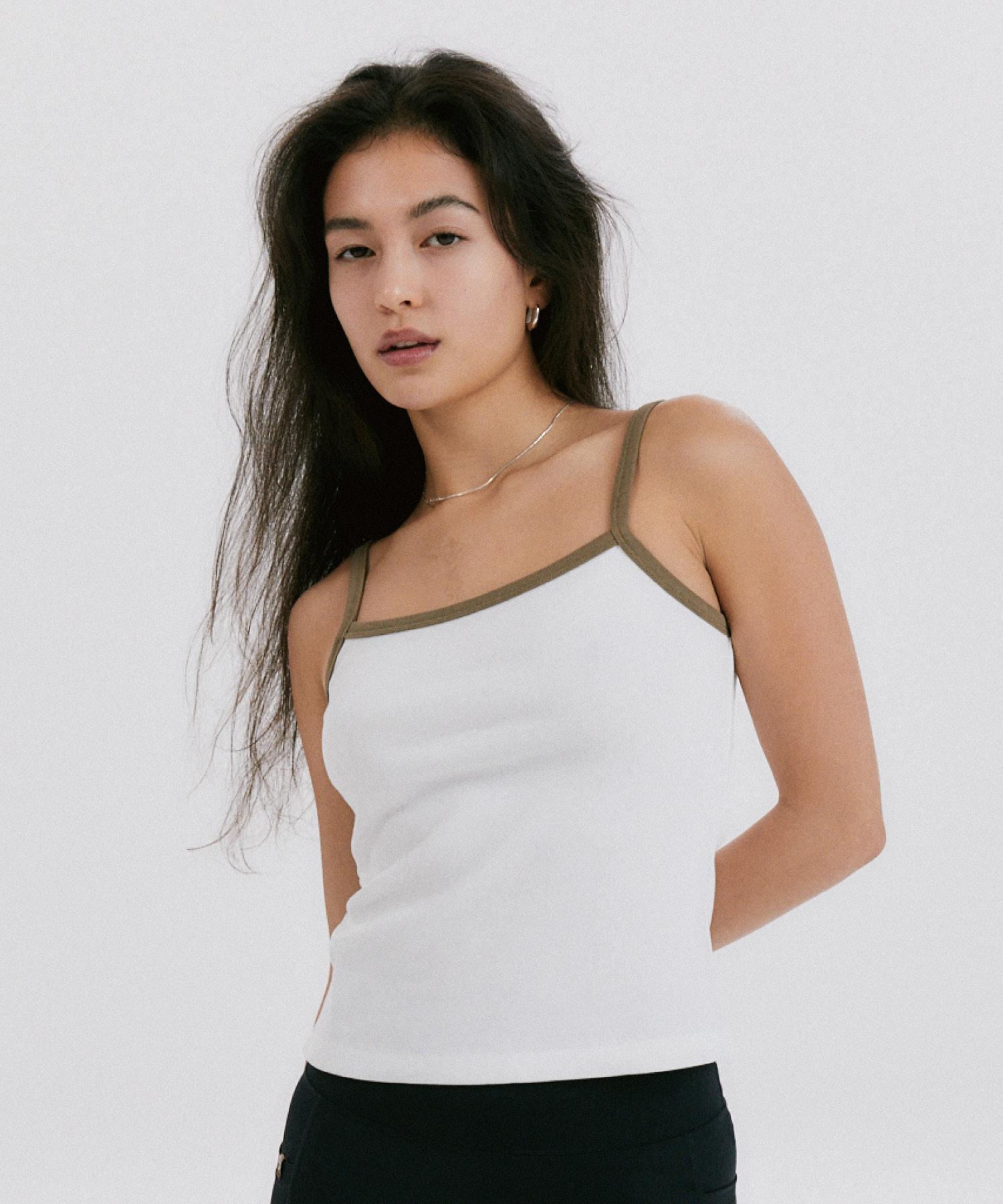 Editable Scenario Sleeveless Top [Off-White] Off White (Binding: Brown)
