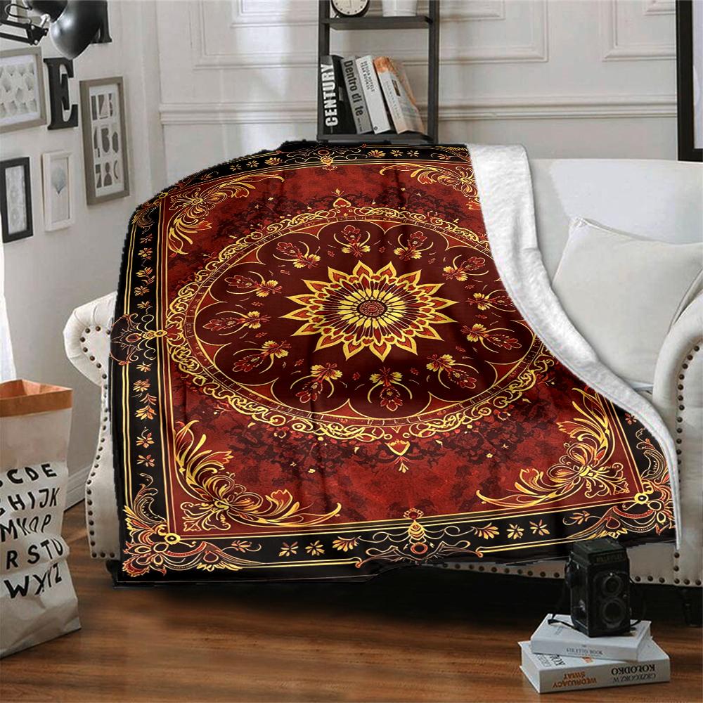 1Pc Golden Mandala Blanket Soft And Comfortable Casual Warm Camping Travel Christmas Halloween Xmas Gift M928684