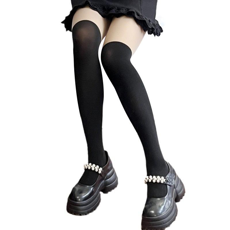 Japanese Style jk Black stockings, fake over-the-knee thigh-high socks, sexy fake calf-high spliced leggings, white pantyhose for women