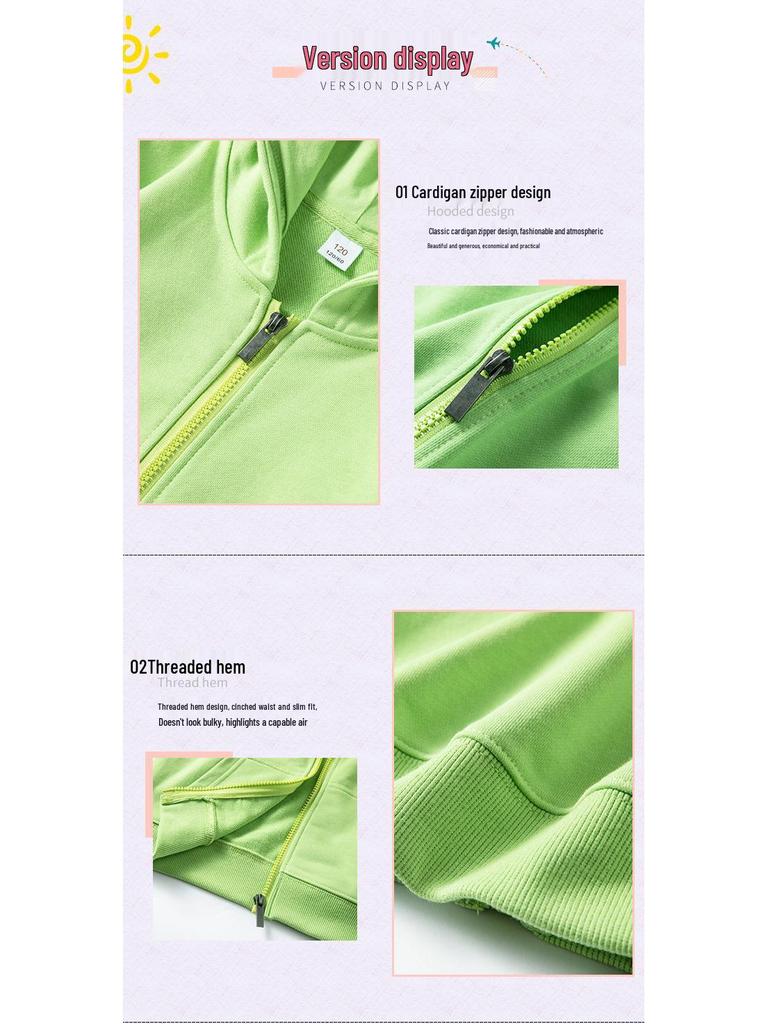 Autumn Children's Terry Cloth Zip-Up Hoodie with Pocket - Solid Color Korean Style Parent-Child Jacket