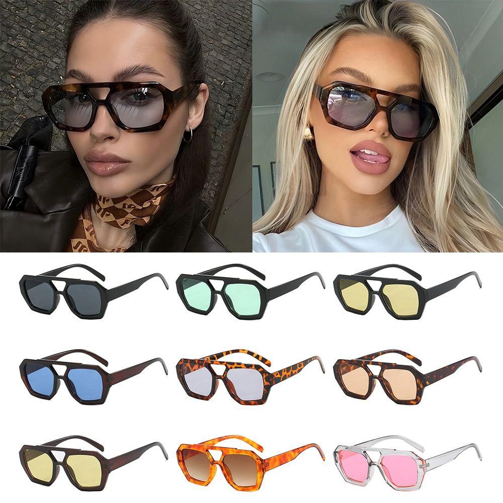 Hexagonal Driving Sunglasses Square Uv400 Protection Thick Frame Shades Designer-Inspired Double Bridge Sun Glasses