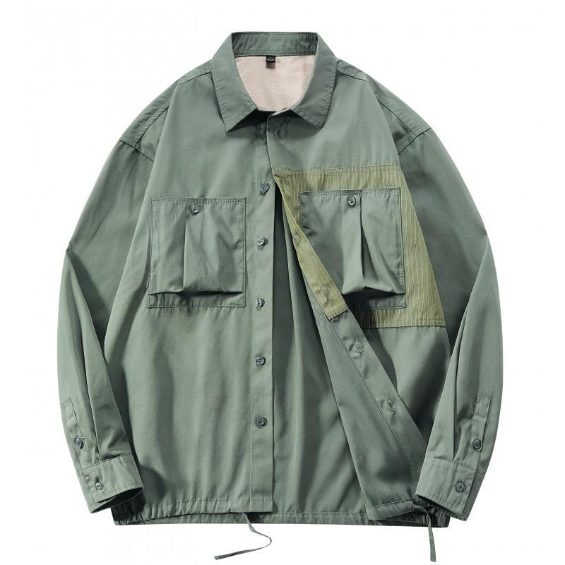 Men's Casual Jacket Shirt Versatile Workwear Large Pocket Lapel Mid Top Jacket