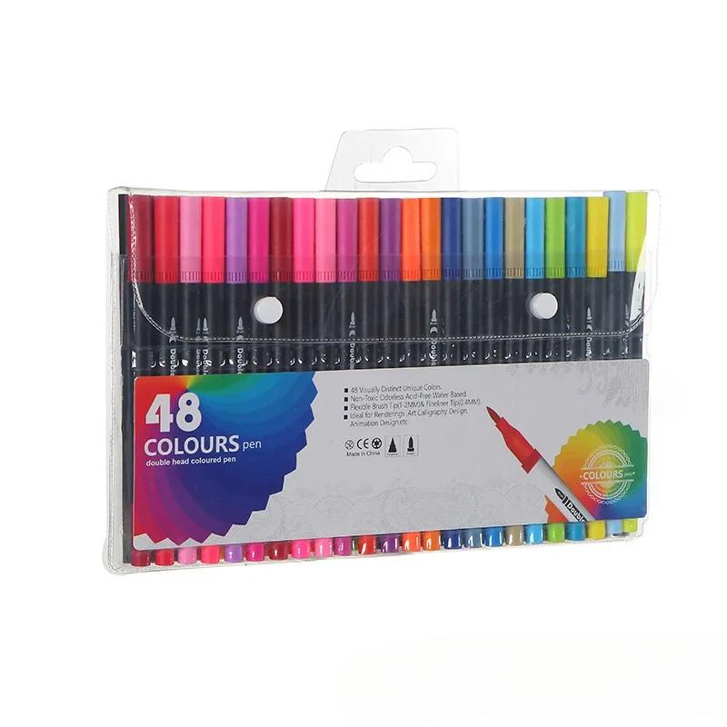 12/24/100/120 Colors Felt Tip Drawing Watercolor Art Markers Pen Dual Brush Fineliner Colouring Pen Set for Calligraphy Painting