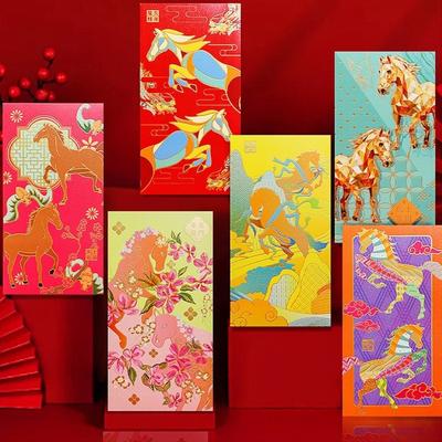 6 pièces Style Chinois 2026 Année du Cheval Enveloppe Rouge Estampage Doré Artistique Enveloppe d'Argent du Nouvel An Artisanat en Papier Créatif