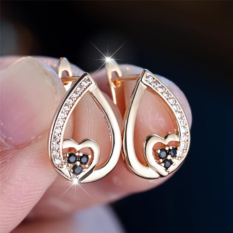 Fashion Love Heart Black Cubic Zircon Drop Earrings for Women Gold Color Daily Jewelry Gift