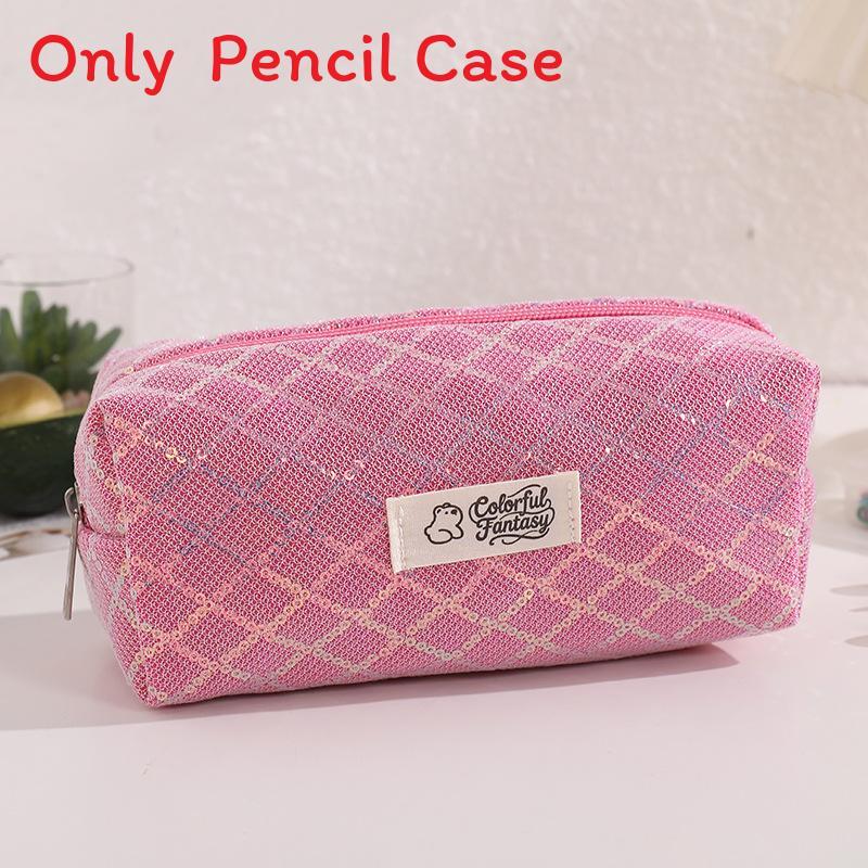 Canvas Pencil Case Large Capacity For Student Organizers With Sparkling Diamond Pattern Design