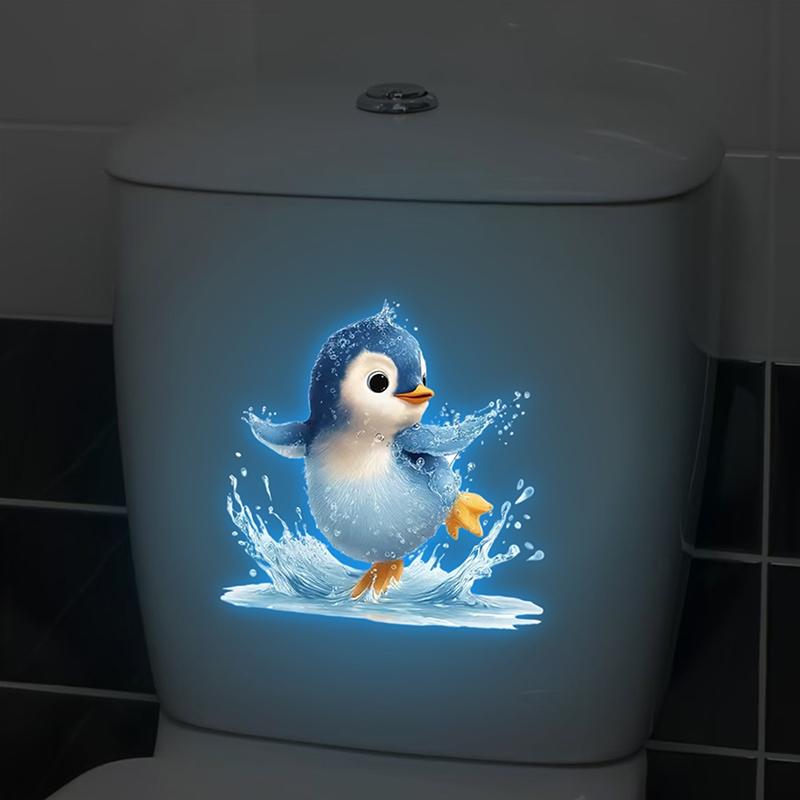 Karanlıkta Parlayan Penguen Tuvalet Stickerı Banyo Çıkartması Kendinden Yapışkanlı Çıkarılabilir Parlayan Duvar Stickerı Ev Dekorasyonu