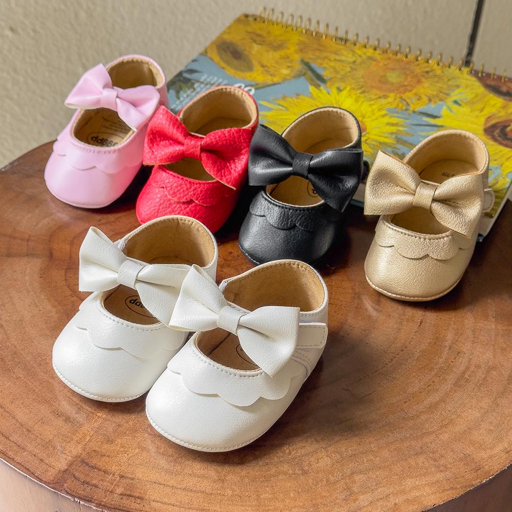 Baby Casual Shoes Infant Toddler Bowknot Non-slip Rubber Soft-Sole Flat PU First Walker Newborn Bow Decor Mary Janes