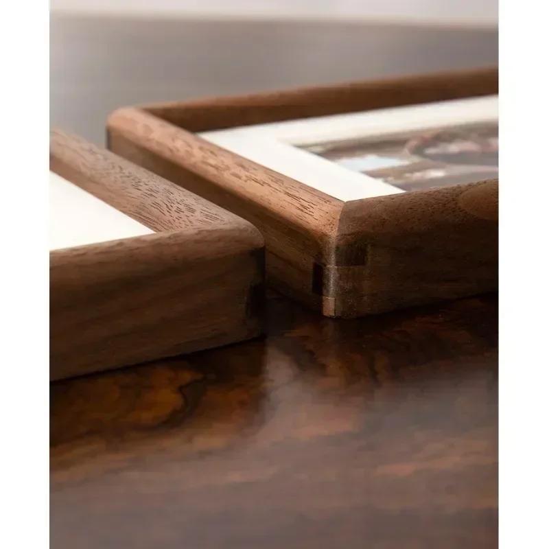 Zwart Walnoot Fotolijst Echt Houten Ronde Hoek Zwenk Tafel 6/7/8 Inch Pen-gatverbinding Fotolijst Huisdecoratie Foto Lijst