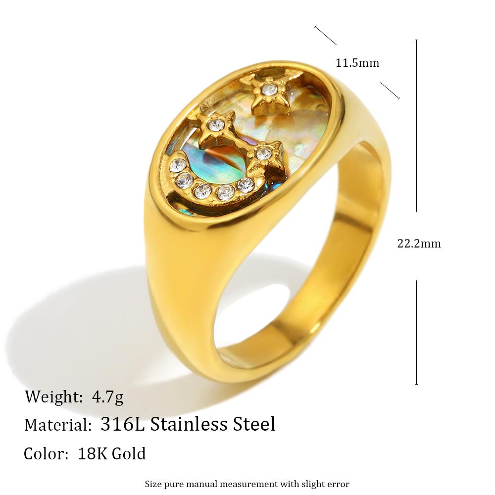

MamacitaSlay 316L Stainless Steel Abalone Shell Star Moon Colorful Ring 18K Gold Plated Waterproof Jewelry Women s Cool Ring 6 золотой