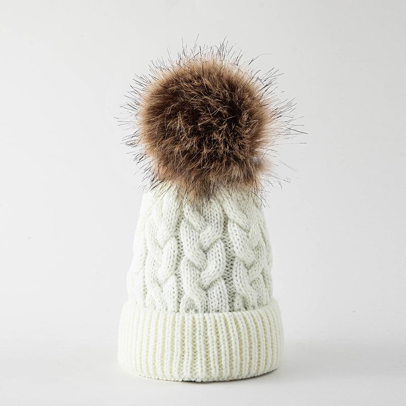 Large Pom-Pom Thick Woolen Beanie for Women and Children - Trendy Cable Knit Design for Autumn and Winter