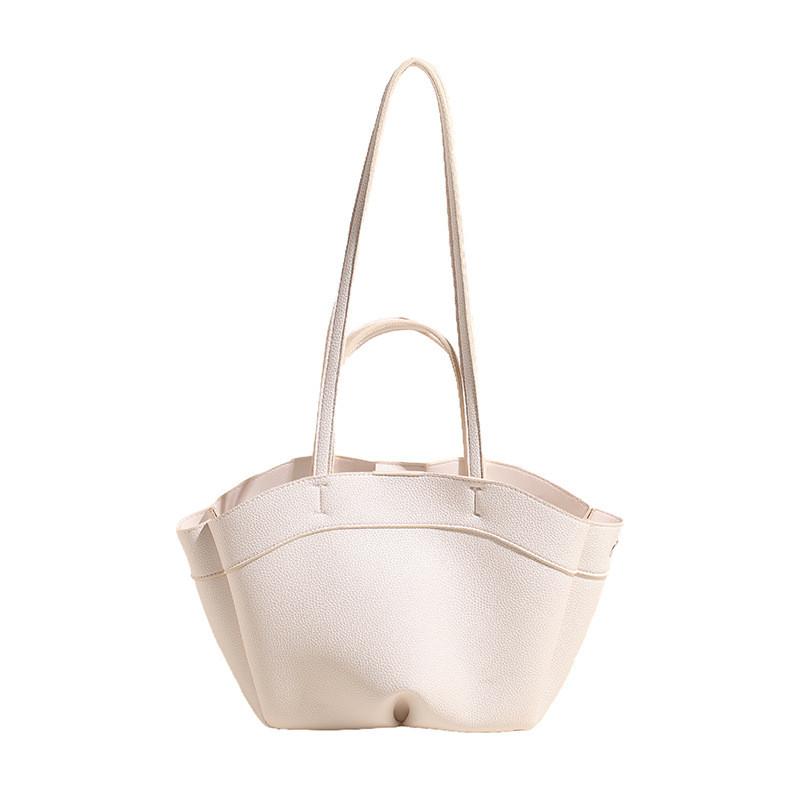 Simple Color Solid Pu Leather Women Casual Tote Bag For Daily Commuting And