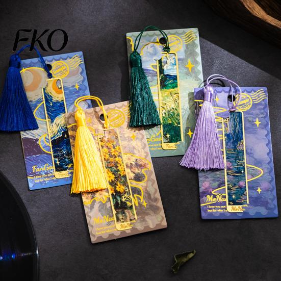 Elegant Reading Bookmark Metal Bookmarks with Tassel, Hollow Out Oil Painting Theme Book Decorative Page Mark, Accessory for Lovers, Women, Teachers,