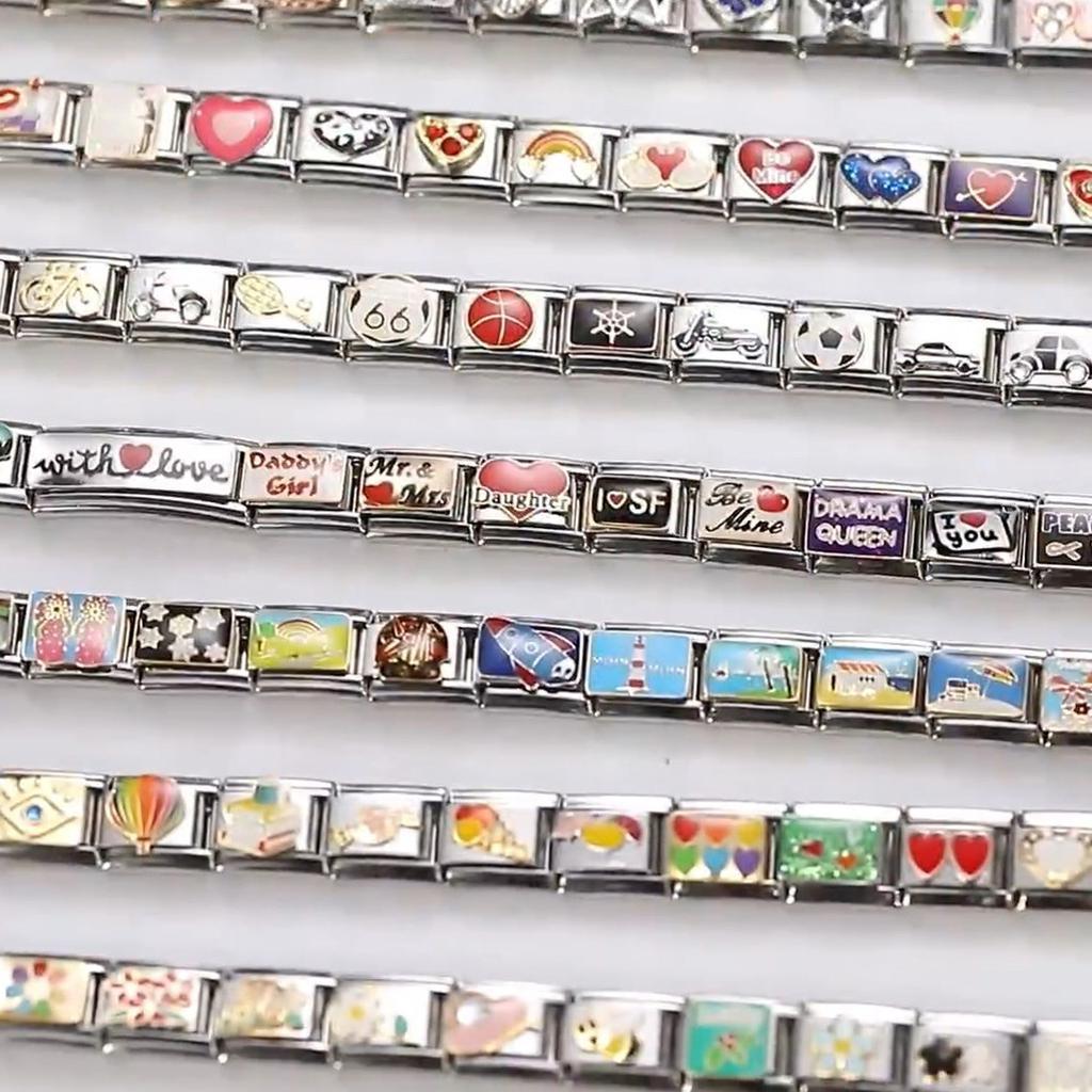 Cartoon Cute Cats Dogs Paw Heart Night Moon Flowers Italian Charm Links Fit 9mm Stainless Steel Bracelet Women DIY Making Gifts