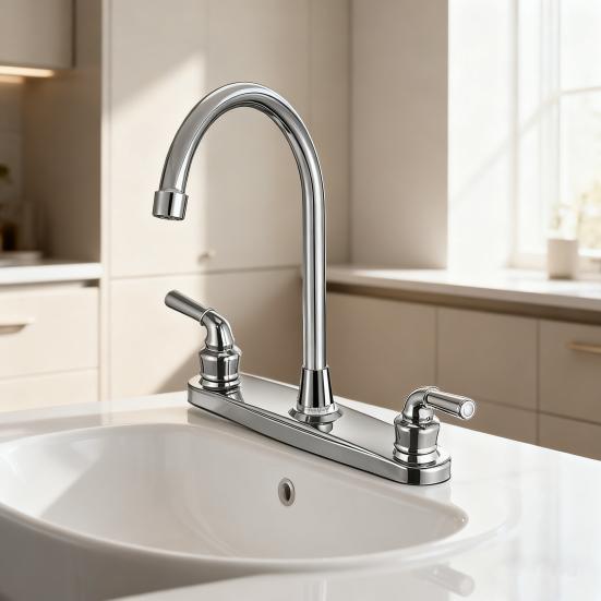 Wohnmobil-Wasserhahn Zweihebel-Küchenarmatur Hochbogen-Auslaufarmatur 360° schwenkbar 8" verchromter Metall-Sprudelarmatur