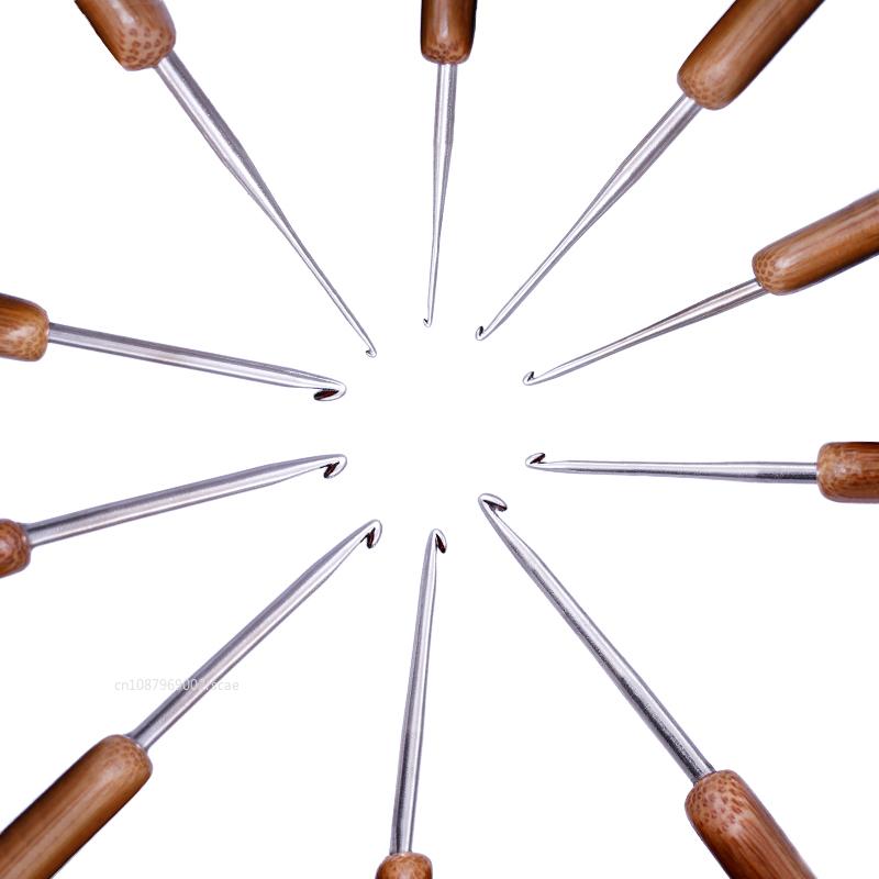 10pcs/bag Bamboo Handle Craft Needle Home Use Crochet Hooks Set Portable Sweater Knitting Multi Size Ergonomic DIY Sewing Tools