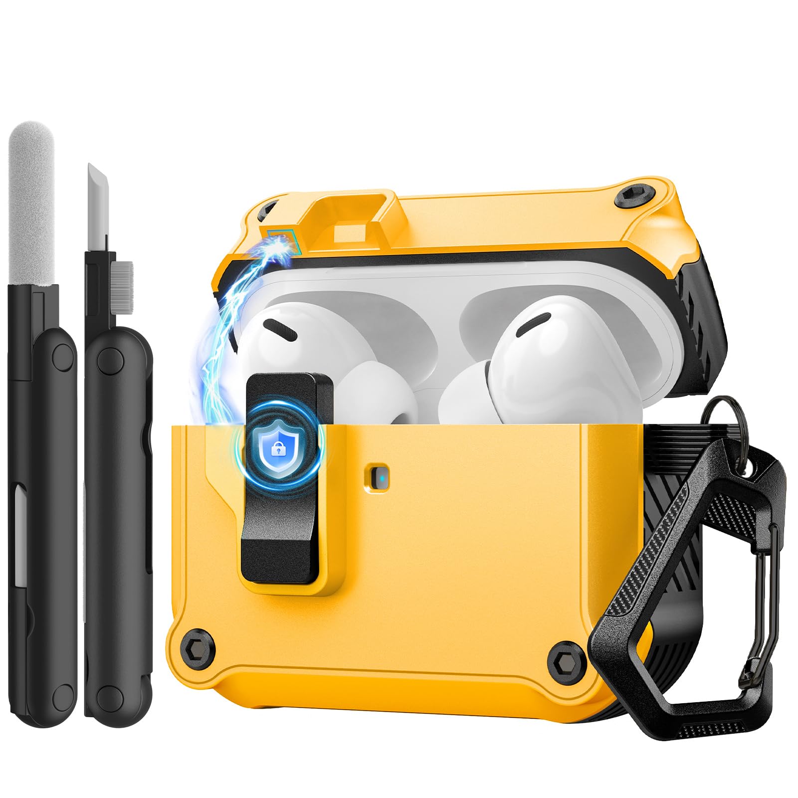 

Case for Airpods Pro 3/4 Secure Lock Clip Automatic Pop-up Full Drop Protective Case Cover for AirPods 4/Pro 3 with Cleaning Kit for Airpods 4