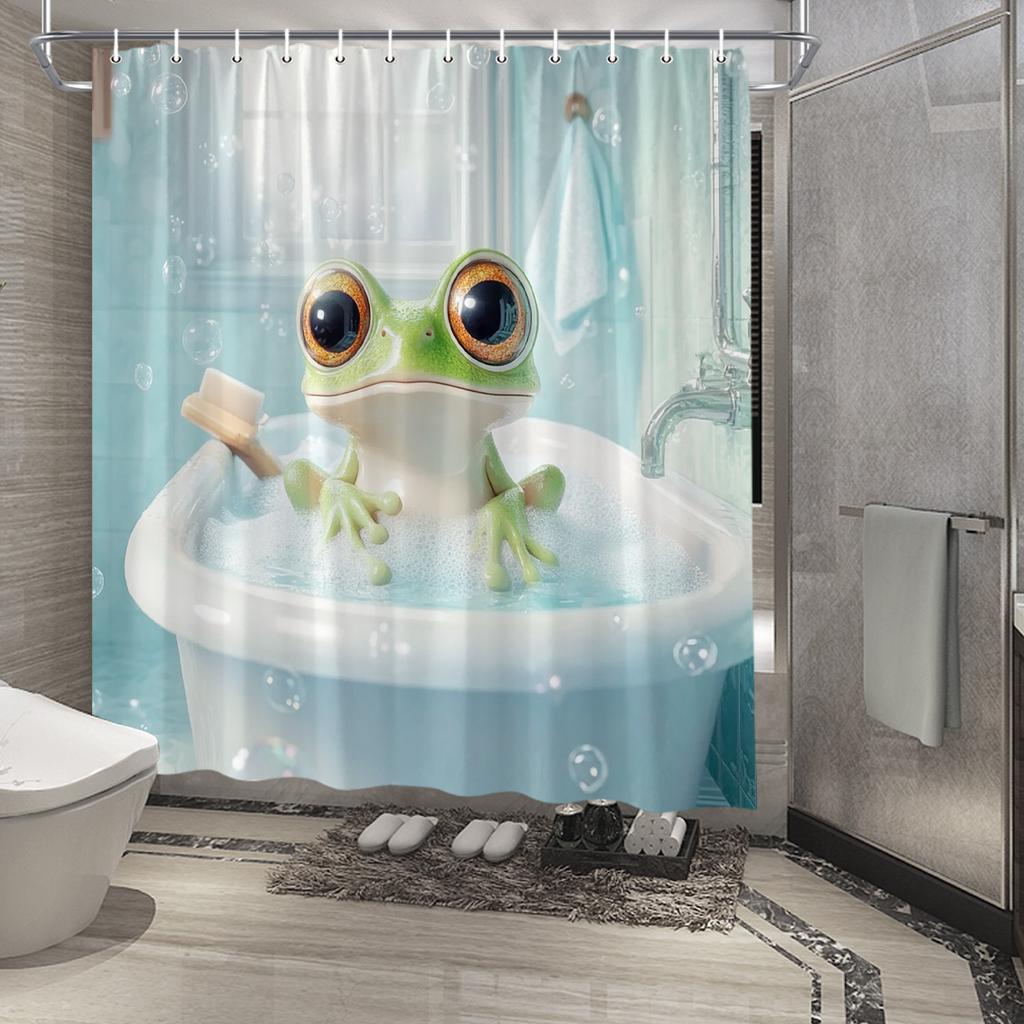 Cute Frog In Bathtub Waterproof Shower Curtain for Modern Bathroom Decor, Stylish and Durable, Perfect for Home Use
