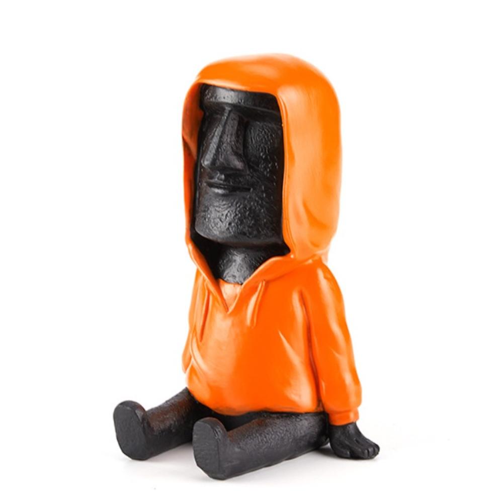 

Sculptures Easter Island Moai Statue Ornament Abstract Art Phone Stand Bookshelf Living Room Black&Orang