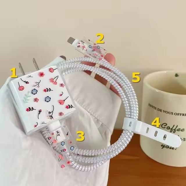 5Pcs/1Set Butterfly Charger Protective Case for iPhone 18W/20W Fast Charging Cable Data Anti-Break Charger Protective Rope