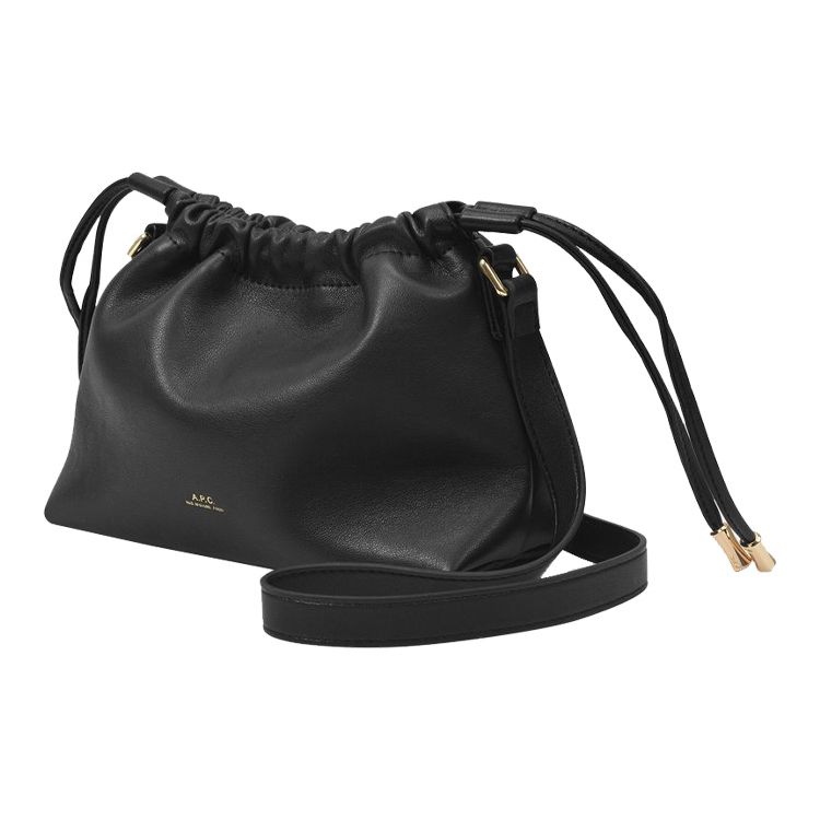 A.P.C Solid Color Minimalist Fashion Smooth Drawstring Leather Shoulder Crossbody Clutch Women bags Black PUAAT-F61582