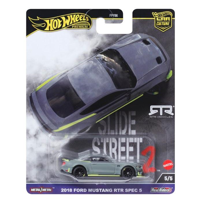 Hot Wheels Car Culture Slide Street 2018 Ford Mustang RTR Spec 5 1/64 Scale Die-Cast Vehicle, Gray (HKC85)