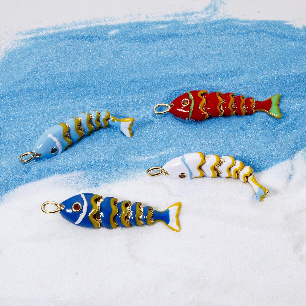 1 Pièce Laiton Océan 3D Émail Poisson Animal Charme Mobile Pendentif Plaqué Or 18K Pour Collier Fabrication DIY 4,1 cm x 1 cm