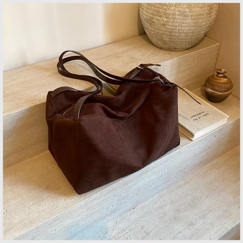 Large Capacity Suede Crossbody Shoulder Bag Vintage Simple Texture Tote Bag for Women Fashi Lazy Style Storage Commuter Bag