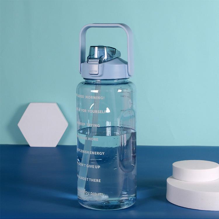 Transparent 2L Sports Water Bottle with Straw - Large Capacity Outdoor Space Cup 2L
