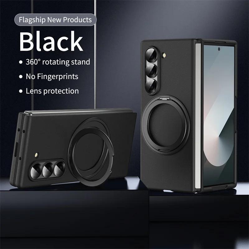 

Magnetic Metal 360° Rotate Bracket Phone Case for Samsung Galaxy Z Fold 7 6 5 4 3 5G Screen Protector Film Back Shockproof Cover Galaxy Z Fold6 чорний