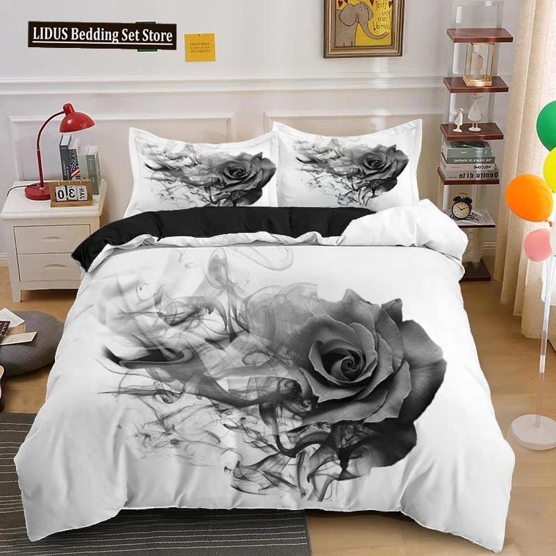 Rose Duvet Cover Collection Red And White Rose Bedding Collection For Lover Couple Polyester Comforter Cover ValentineS Day Gift King Size