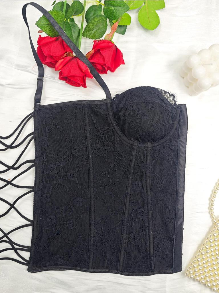 Strapless Jacquard Fishbone Corset Camisole Top