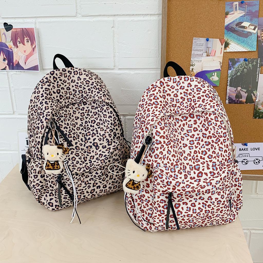 Schoolbag Schoolbag Female Korean Version Ullzang Middle School Student High Value Ins Lightweight Leopard Print Backpack Nylon Anti-splashing 