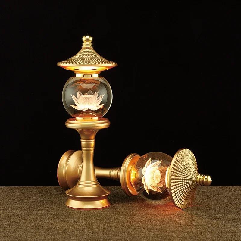 For Buddhist Lamps, Prayer Temple LED Lamps, Buddhist Decorative Accessories, Household Decorative Lotus Crystal Lamps, Color