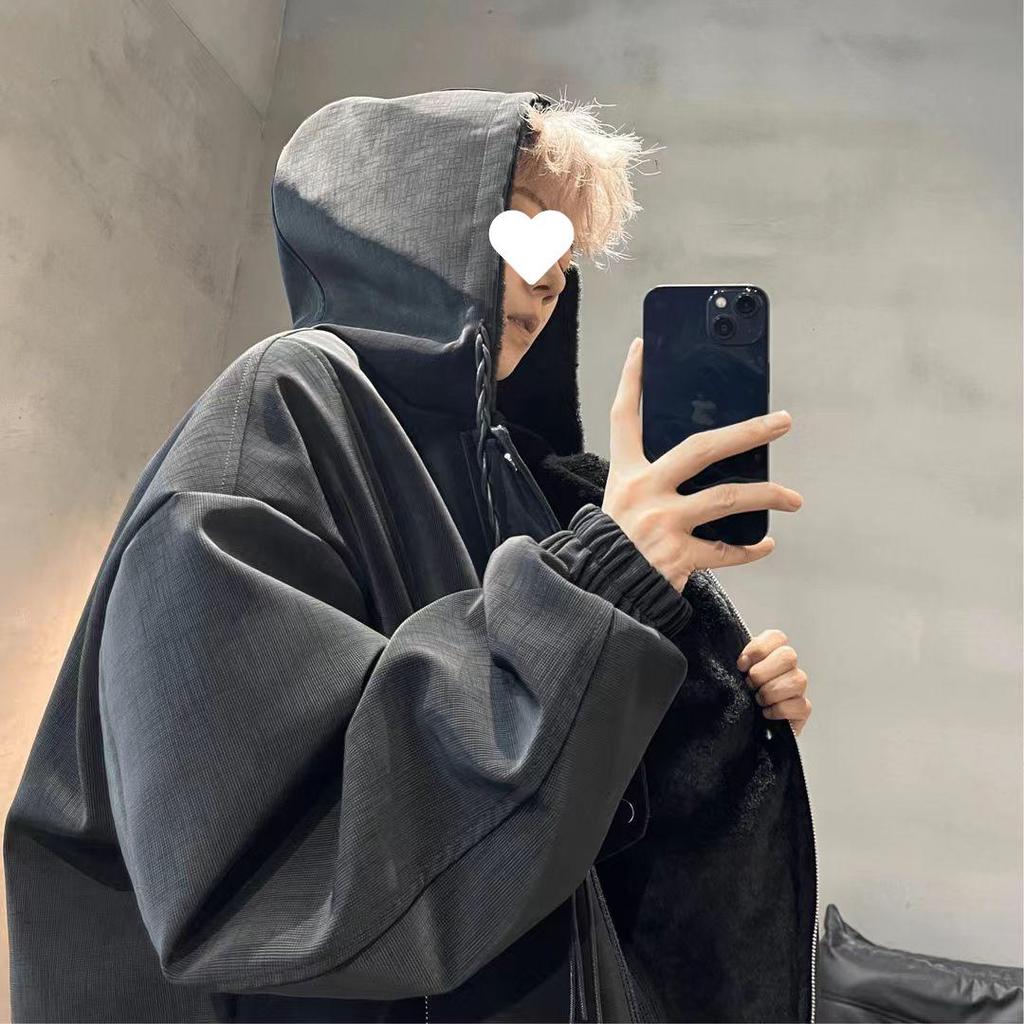 Men's Slimming Loose-Fit Leather Jacket with Hood - Thick, Warm Autumn/Winter Outerwear