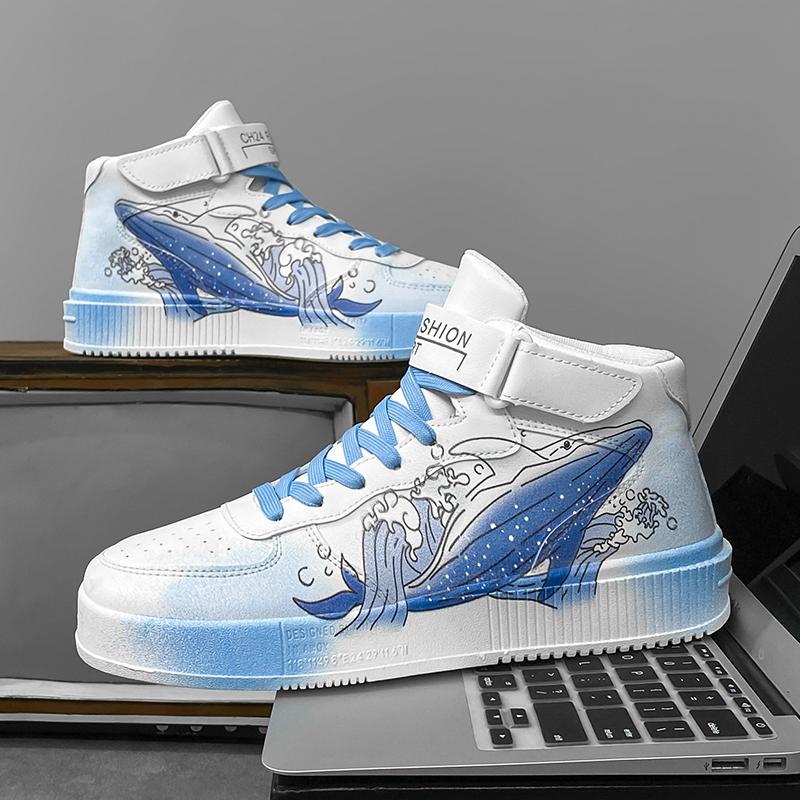 

Высокие студенческие туфли в стиле аниме для мужчин, высококачественная вулканизированная повседневная обувь, кожаные кроссовки для подростков, большие размеры 39-44