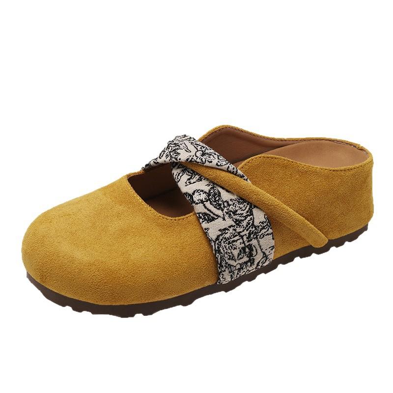 Retro casual girls flat-soled single shoes summer fashion evening breeze round head shallow mouth Mary Jane grandma shoes half a pack of slippers