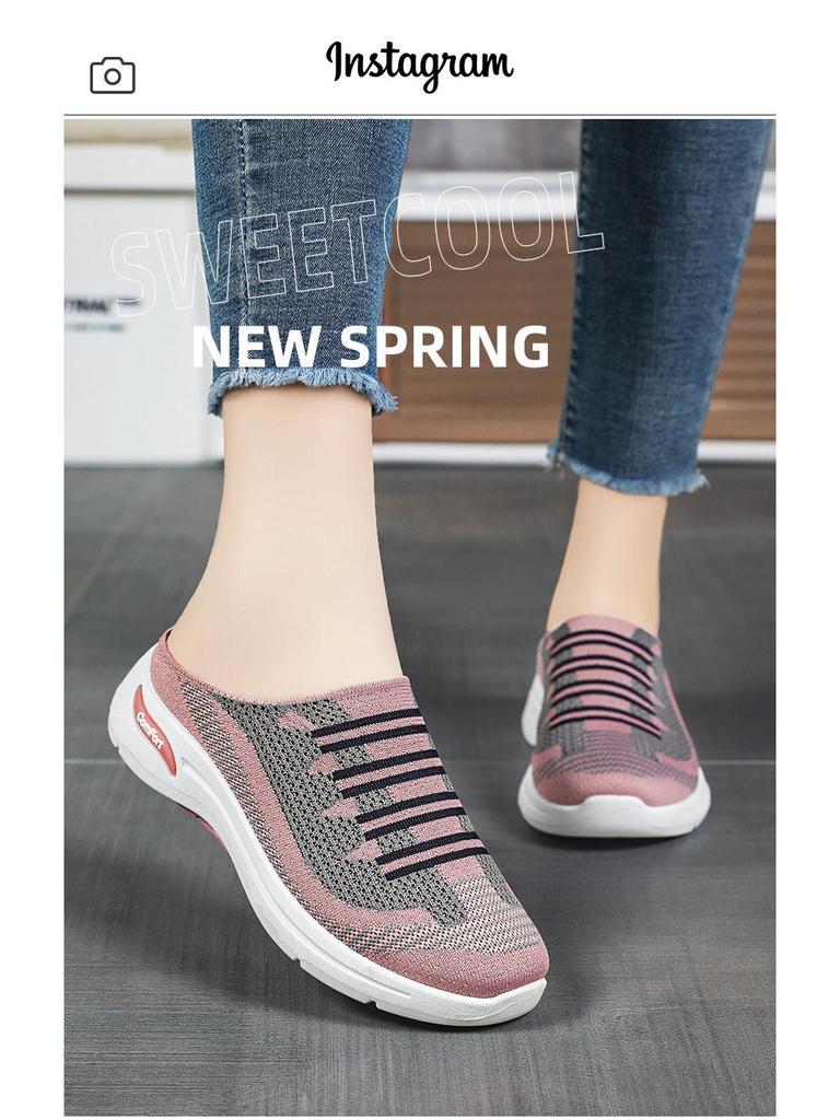 Women's 2025 Summer Knit Closed-Toe Slip-On Casual Half Slippers