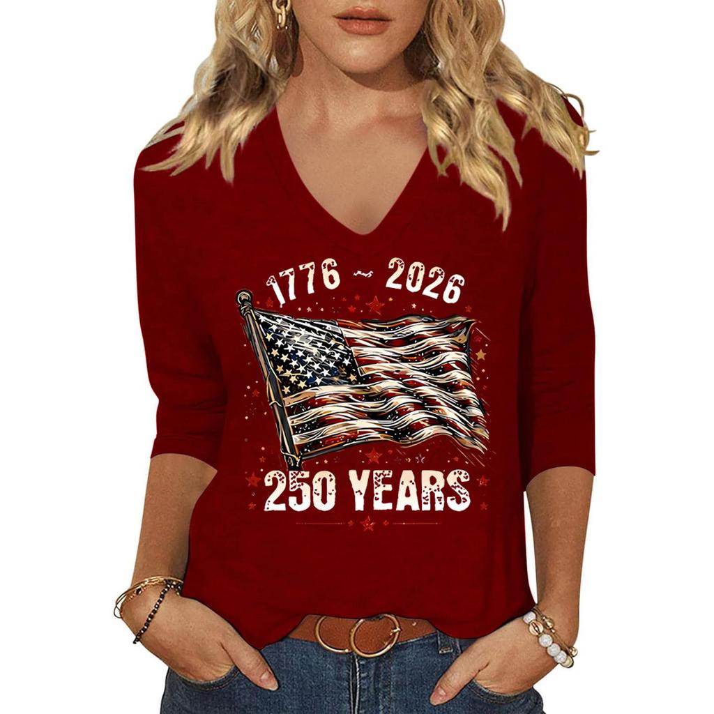 Women's Fashion Casual Independence Day Print Top