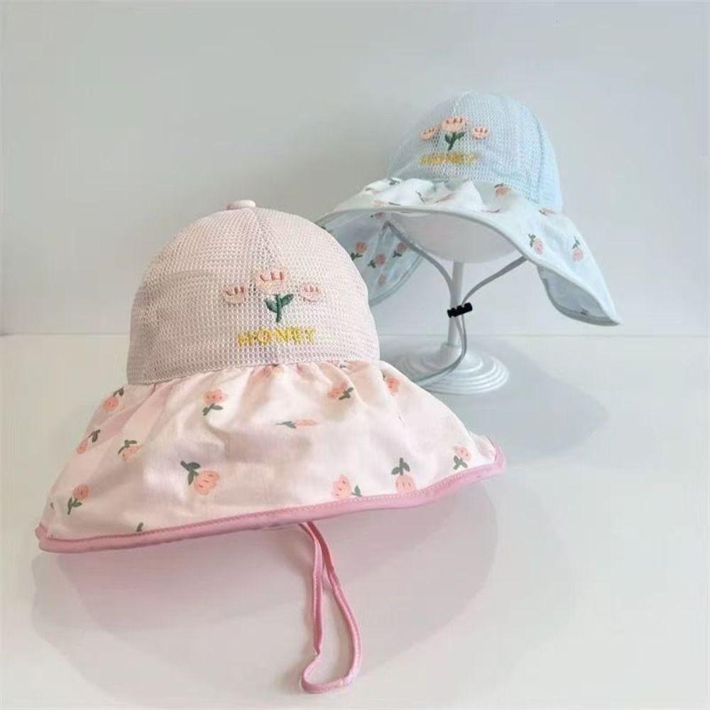 Large Brim Children Sun Cap Floral Pattern Fisherman Hat Sweet Kids Sunshade Hat  Beach/Travel