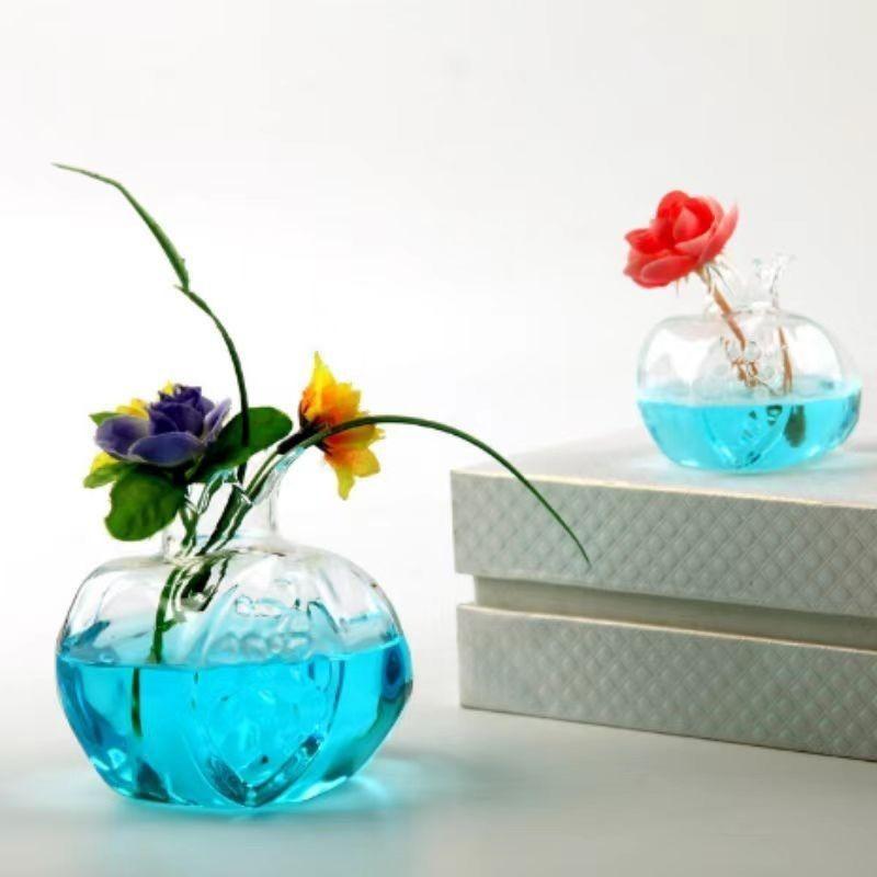 Creative Red Glass Pomegranate Flower Dining Table Vase Table Top Ornament Hydroponic Plant Vase Flower Arrangement Container