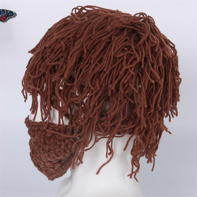 1Pcs Funny Wig Beard Knitted Hats Punk-Style Knitted Cap Hobo Mad Scientist Hip Hop Handmade Knit Warm Winter Cap Beanies Hat