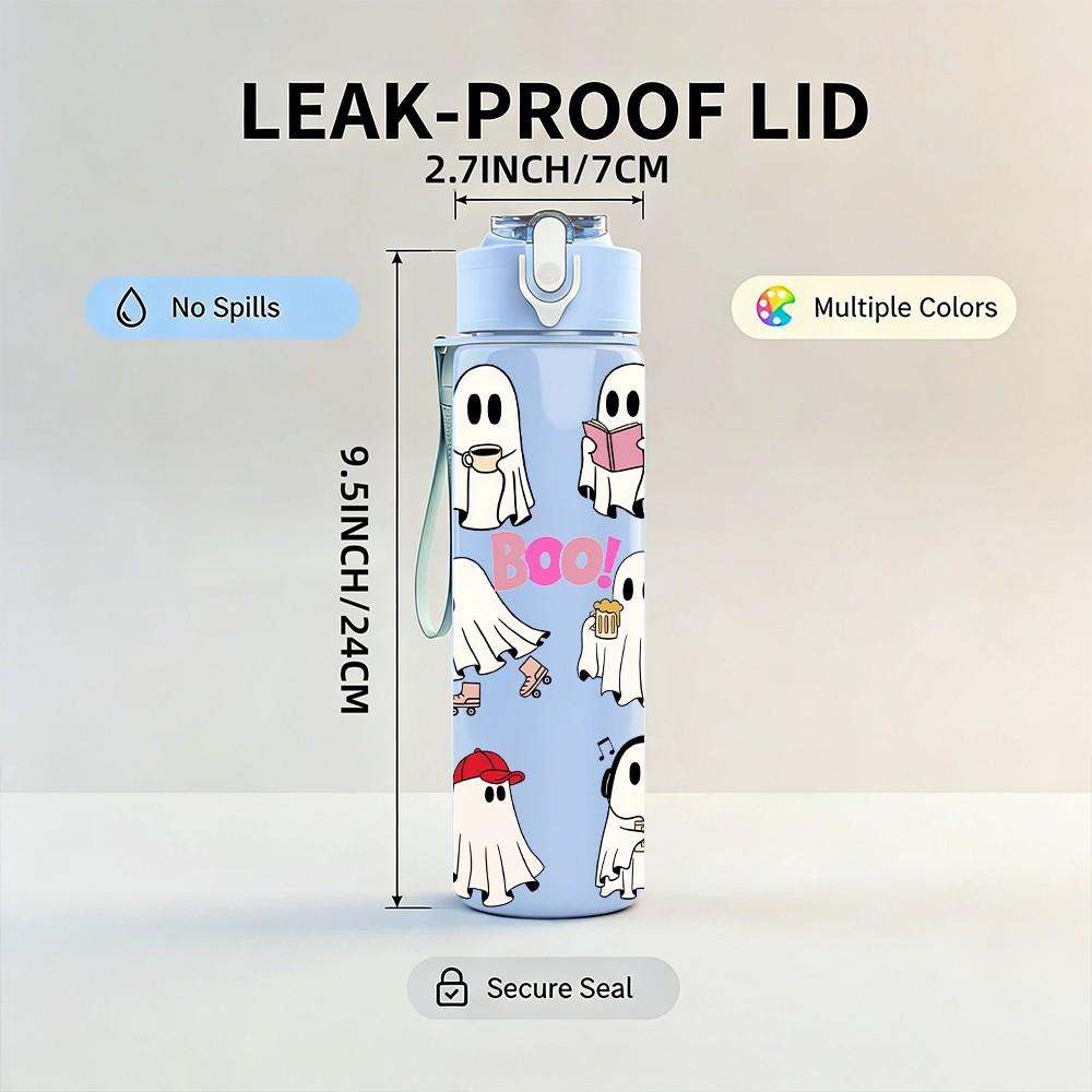 1PC Ghost Halloween Cute Group Cartoon Print 750ml Color Plastic Sports Water Bottle Leakproof Flip Straw Lid Suitable for Sports Office Home Use