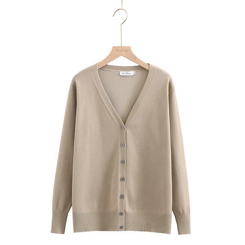 2024 Autumn Plus Size V-Neck Knit Cardigan Long Sleeve Versatile Sweater for Women