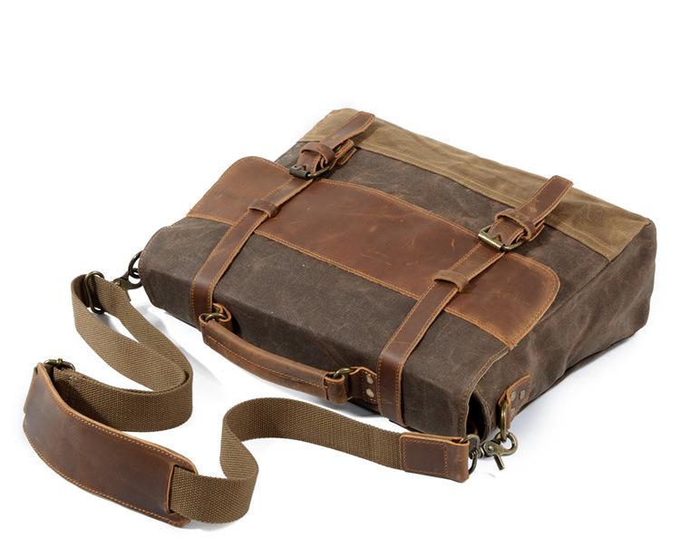 Men's Retro Waterproof Cowhide & Waxed Canvas Briefcase - European & American Shoulder Crossbody Bag