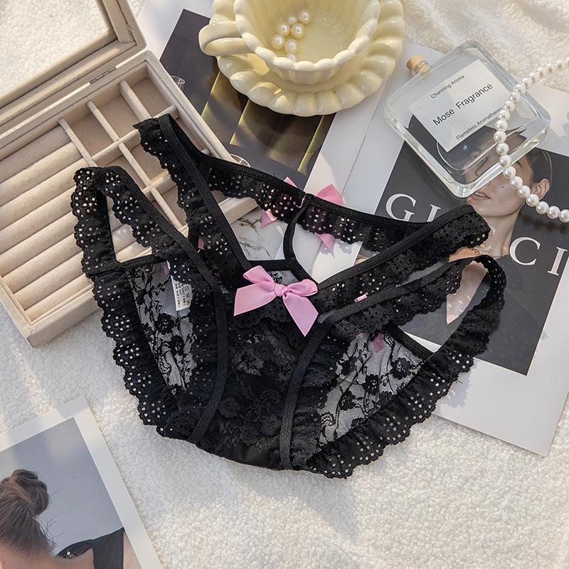 Ladies Summer Slim Pure Sexy Seduction Lace Hollowed-out Ribbon Low Rise Panties